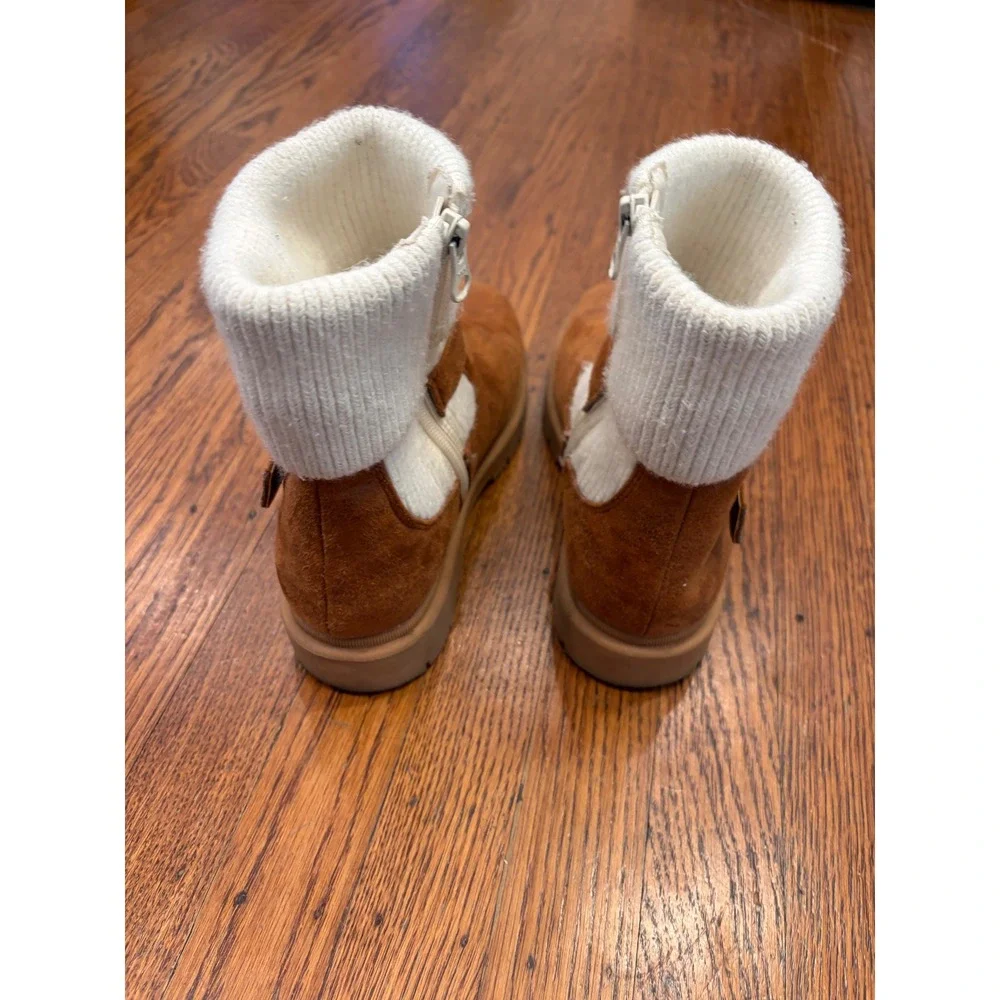 Cat & Jack Trista Girls Brown Faux Suede Ankle Boots Sweater Cuff Size 4